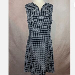 EUC Brooks Brothers Navy Blue & White Geometric Print A-Line Flare Dress - 0P
